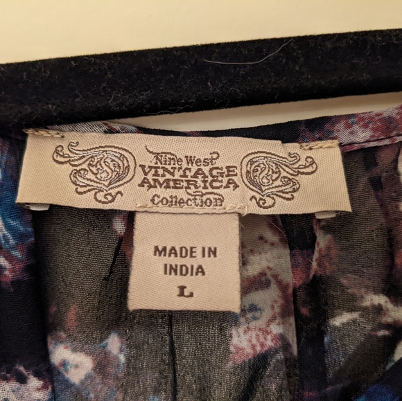 Nine West Vintage Sheer Boho Peasant Top Size Large Floral - Picture 8 of 10